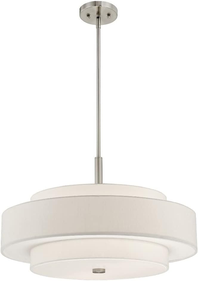 Livex Lighting Fabric Shade 50875-91 Meridian 5-Light Pendant, Brushed Nickel