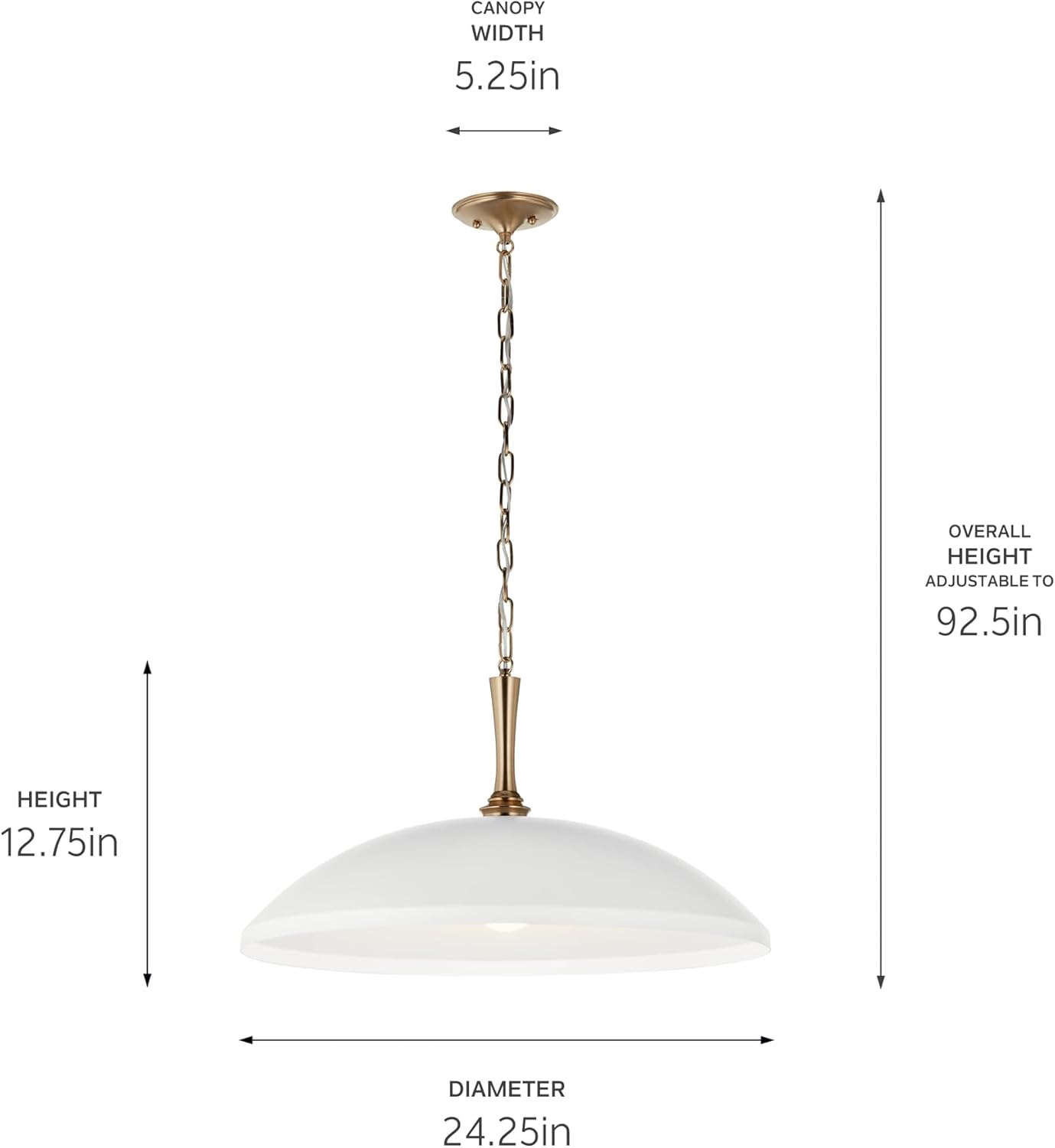 KICHLER Delarosa 1-Light Pendant, Updated Traditional Light in White and Champagne Bronze, Sloped Ceiling Compatible, for Your Kitchen, Dining Room or Hallway (12.75" x 24.25"), 52637WH