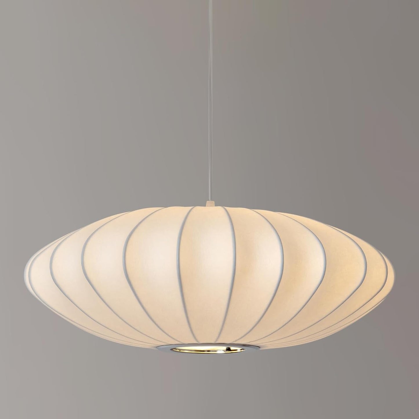 23.6 Inch Large White Silk Round Pendant Light Fixture Hanging Lamp for Kitchen Island, Bedroom, Dining Room, Ceiling Decor Chandeliers for Dining Room
