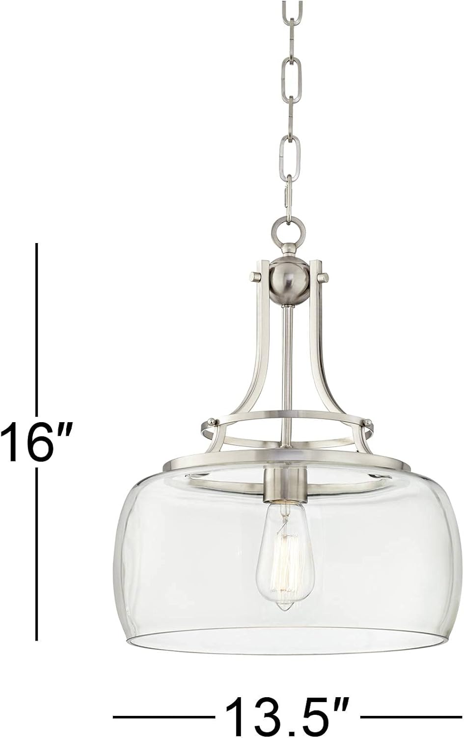Franklin Iron Works Pendant Light Fixture - Charleston Brushed Nickel, Clear Glass, Farmhouse Pendant Light for Kitchen Islands, Living Rooms, Dining Rooms, and Bedrooms - 13 1/2" Wide, 16" High