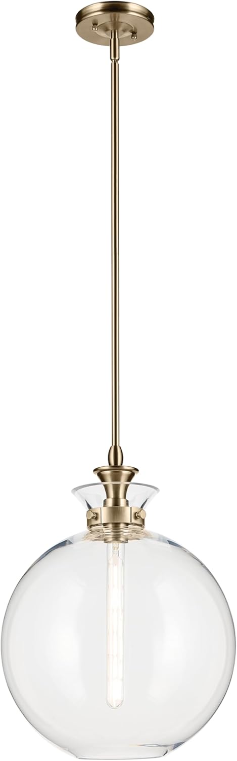 Kichler Laria 1-Light Pendant, Updated Traditional Light, Sloped Ceiling Compatible, for Kitchen with Clear Glass in Champagne Bronze (19.5" x 15"), 52778CPZCLR