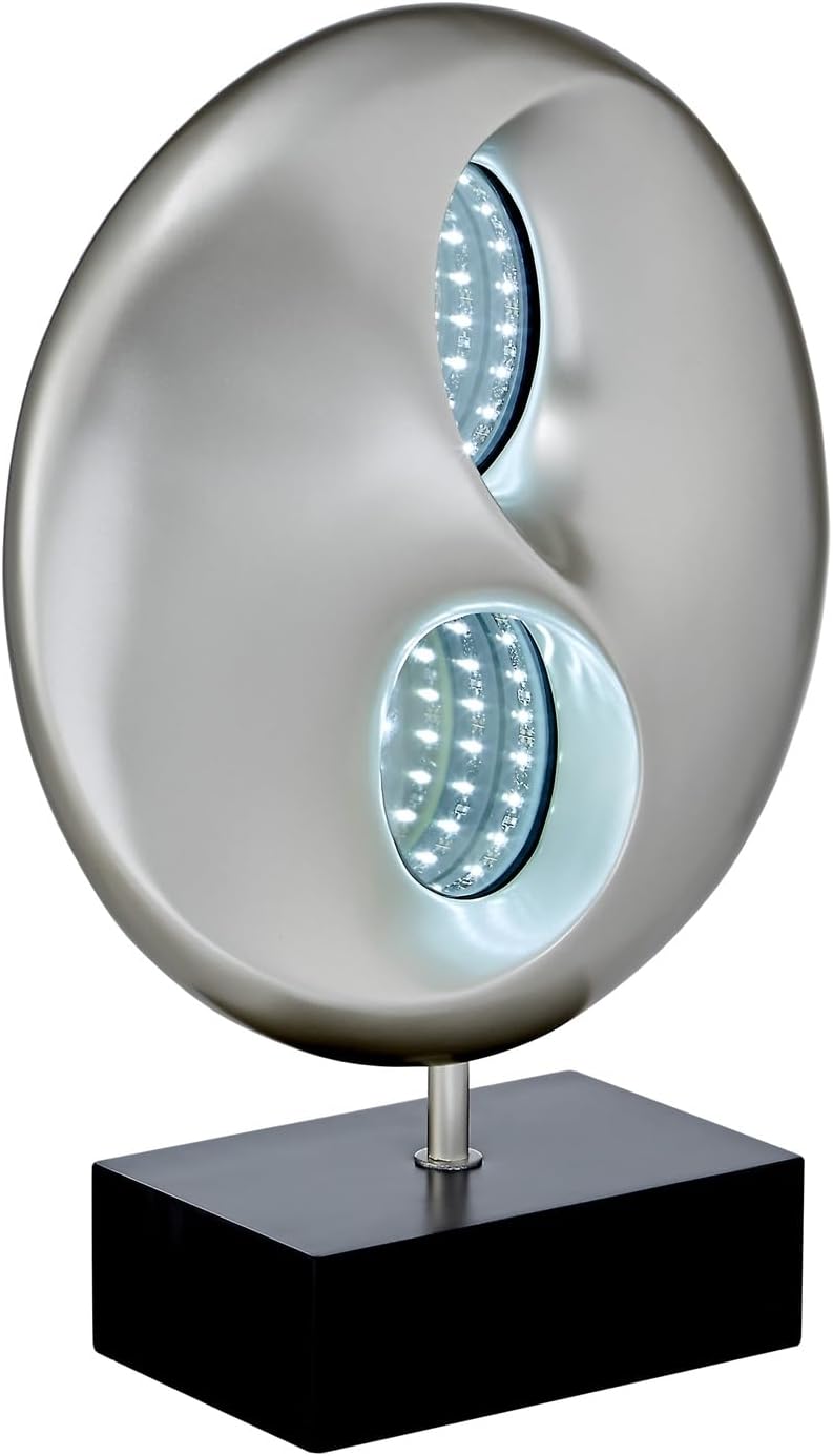 Ultra-Modern Infinity Mirror Table Lamp with LED Lights - Black and Silver Finish Night Light for Bedroom and Living Room