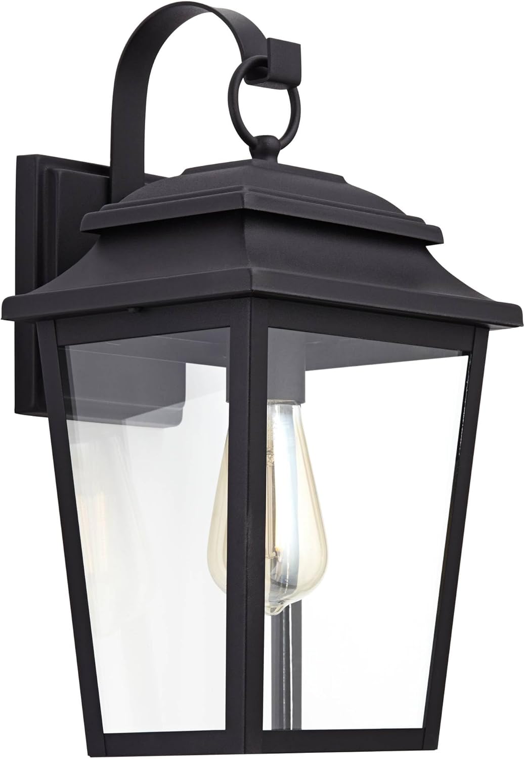 John Timberland Bellis Verde Modern Outdoor Wall Light Fixtures Set of 2 Textured Black Lantern Frame 15 1/4" Clear Glass Panels for Post Exterior Barn Deck House Porch Yard Patio Garage Garden