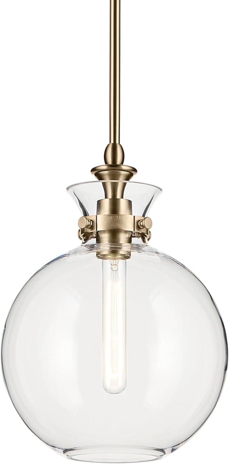 Kichler Laria 1-Light Pendant, Updated Traditional Light, Sloped Ceiling Compatible, for Kitchen with Clear Glass in Champagne Bronze (19.5" x 15"), 52778CPZCLR
