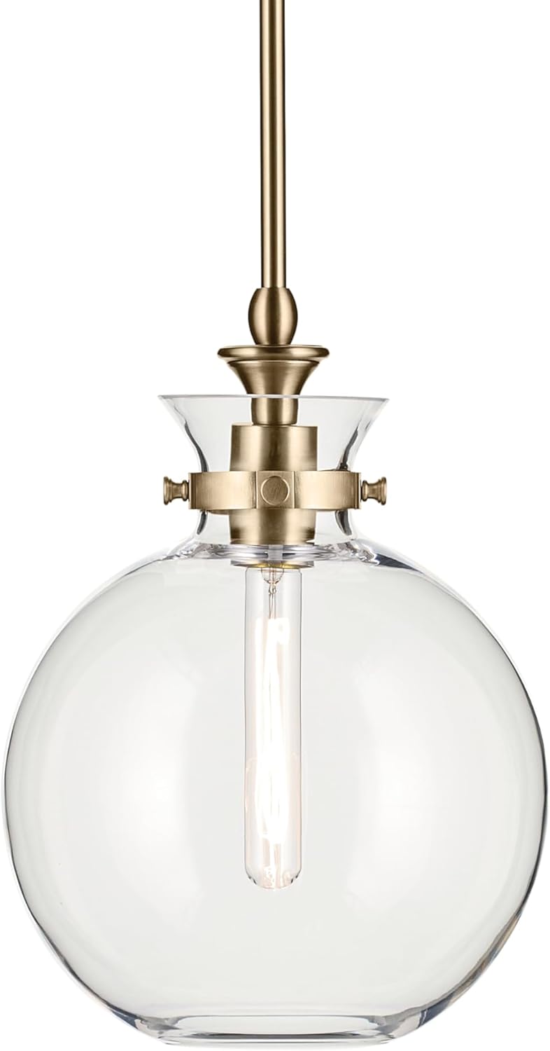 Kichler Laria 1-Light Pendant, Updated Traditional Light, Sloped Ceiling Compatible, for Kitchen with Clear Glass in Champagne Bronze (19.5" x 15"), 52778CPZCLR