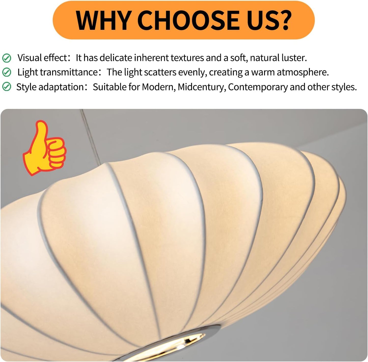 23.6 Inch Large White Silk Round Pendant Light Fixture Hanging Lamp for Kitchen Island, Bedroom, Dining Room, Ceiling Decor Chandeliers for Dining Room