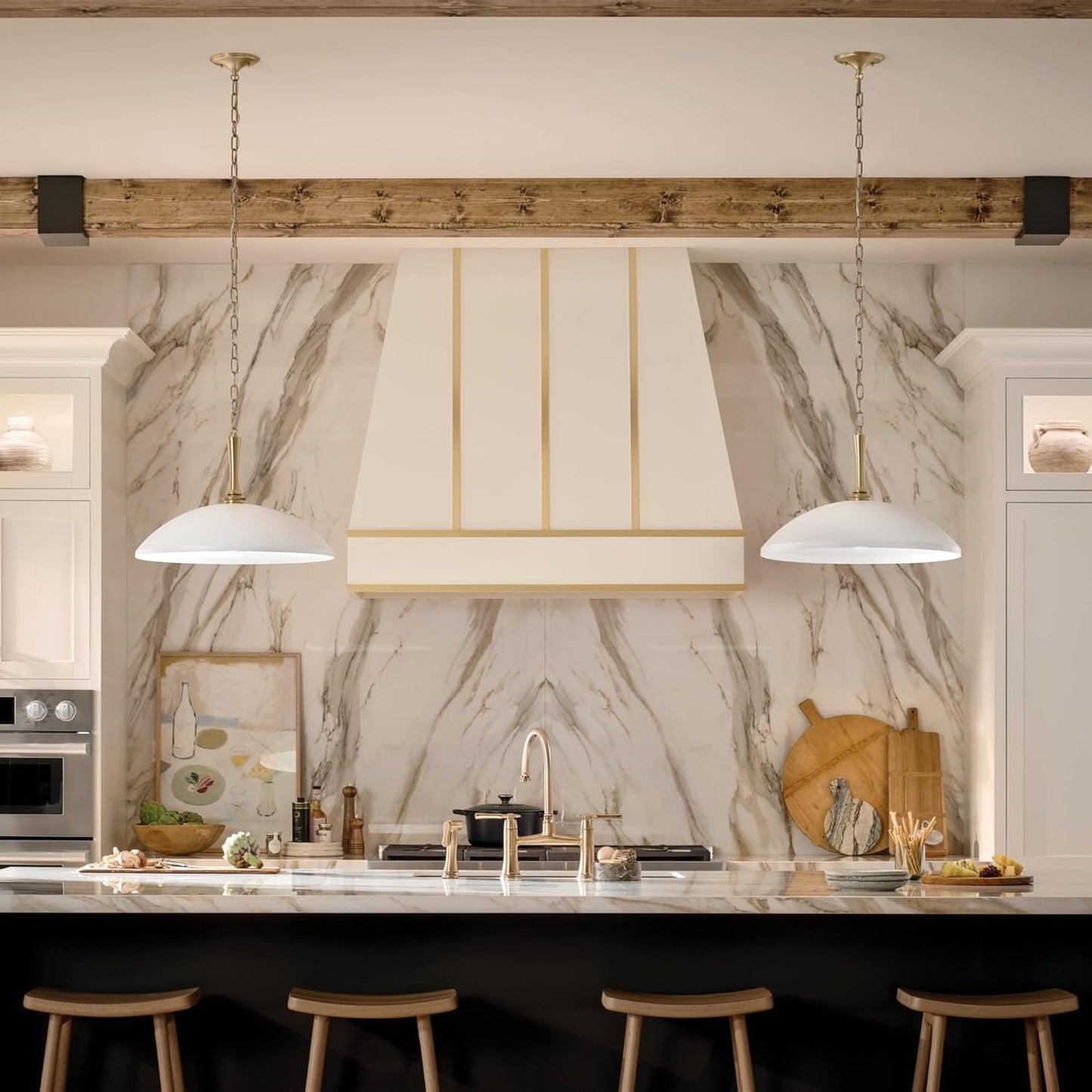 KICHLER Delarosa 1-Light Pendant, Updated Traditional Light in White and Champagne Bronze, Sloped Ceiling Compatible, for Your Kitchen, Dining Room or Hallway (12.75" x 24.25"), 52637WH
