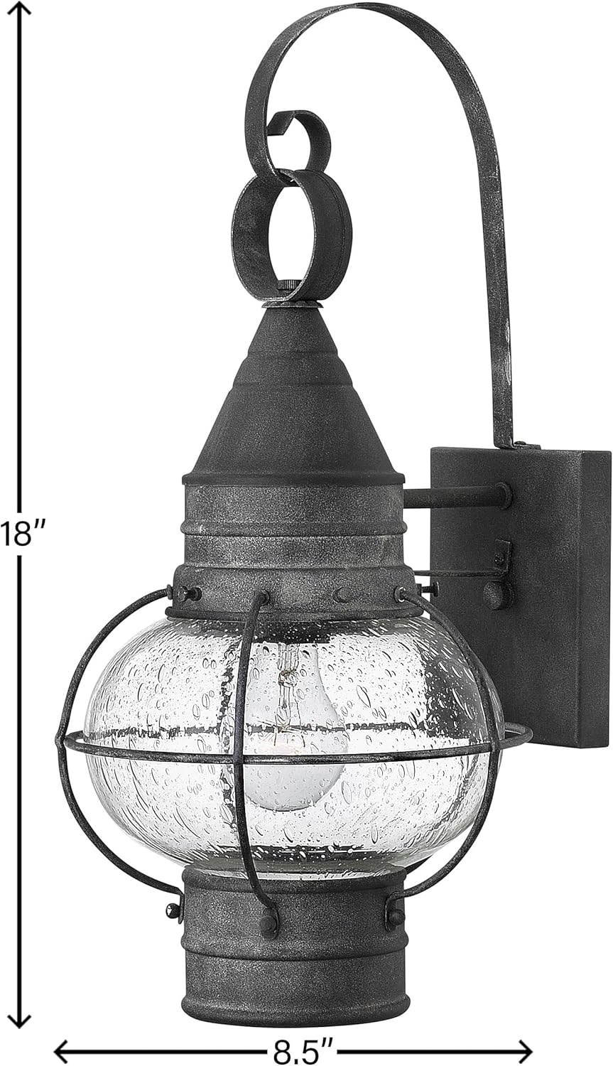 Hinkley Cape Cod 2200DZ Medium Wall Mount Onion Lantern - Clear Seedy Glass, Wet Rated - Aged Zinc