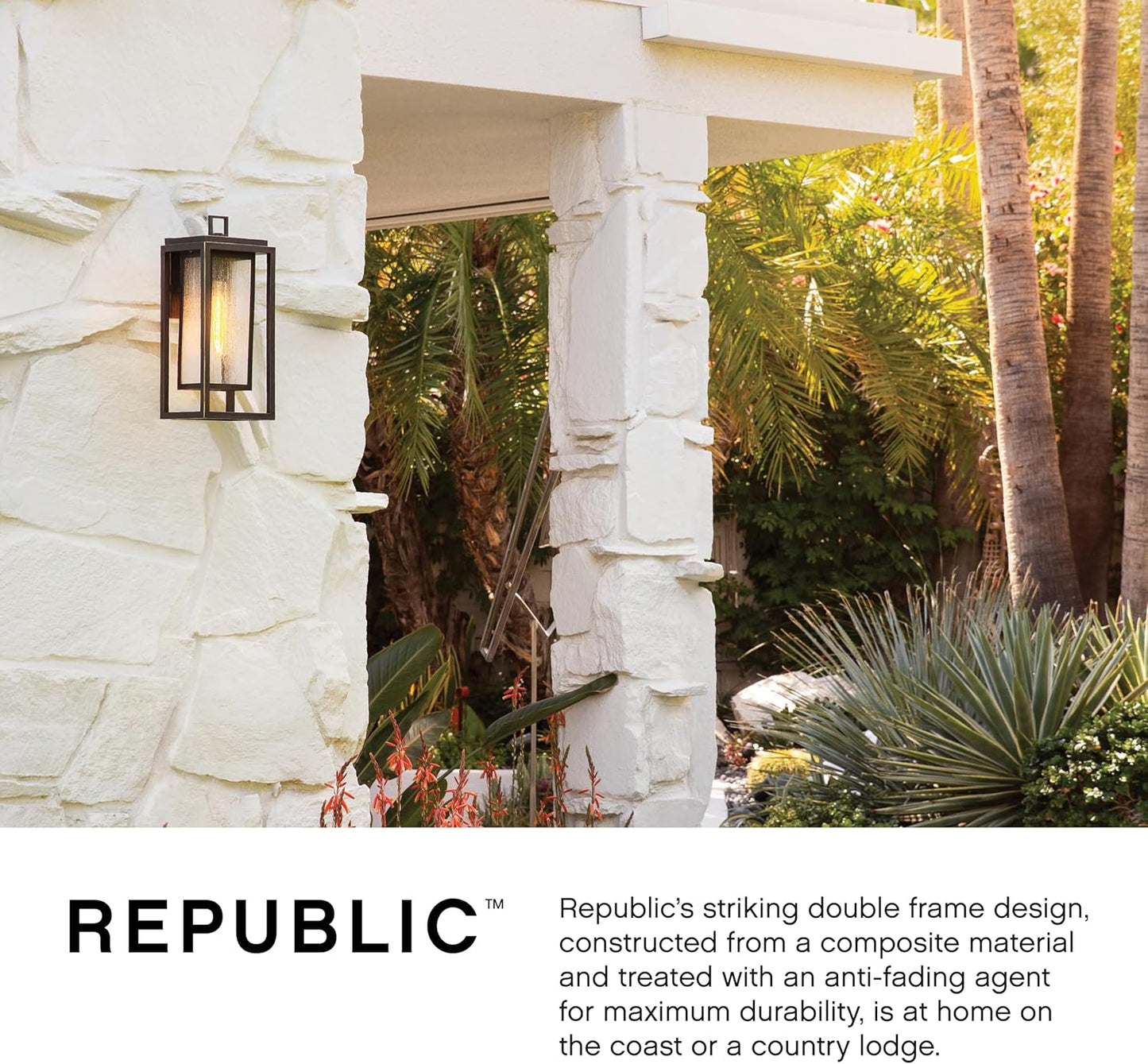 Hinkley Republic 1005BK-LL Large Outdoor LED Wall Mount Lantern Light - Transitional/Modern, Double Frame Design, Coastal Elements Collection - Black