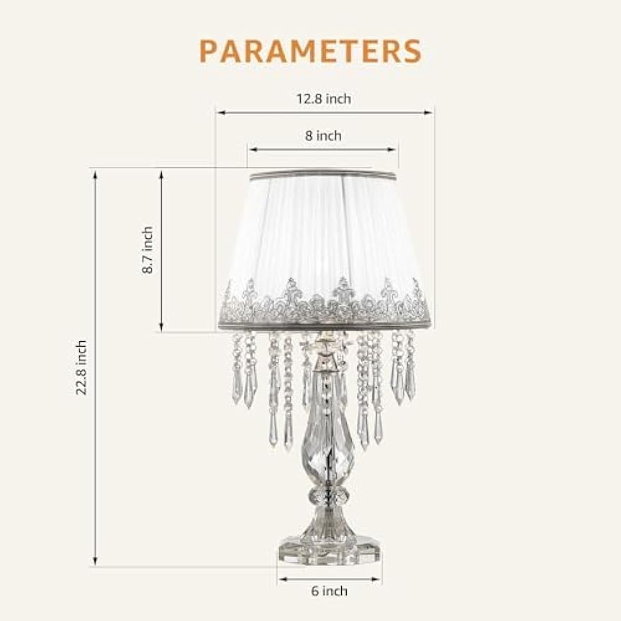 Moooni Modern Bedside Crystal Table Lamp with Ruched Fabric Lampshade Elegant Plug-in Crystal Chandelier Nightstand Lamp for Living Room Girls Room Set of 2 Lamp Dimmable W 12.8" X H 22.8"