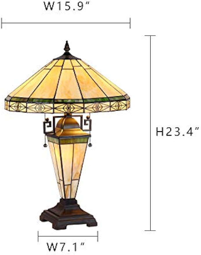 Capulina Tiffany Lamp Stained Glass Table Lamp 3-Light with Nightlight 16X16X24 Inches Cream Tiffany Style Mother-Daughter Vase Desk Light Decor for Living Room Bedroom Home Office