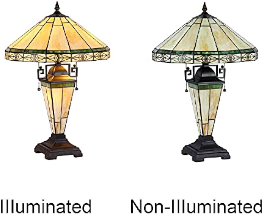 Capulina Tiffany Lamp Stained Glass Table Lamp 3-Light with Nightlight 16X16X24 Inches Cream Tiffany Style Mother-Daughter Vase Desk Light Decor for Living Room Bedroom Home Office