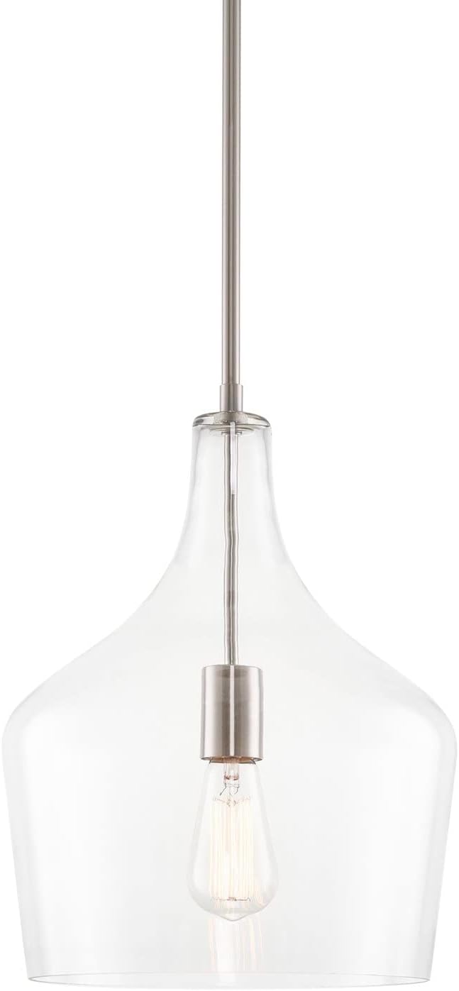 Kira Home Lucy 16" Modern Pendant Light + Clear Glass Vase Shade, Adjustable Hanging Height, Cool Brass Finish