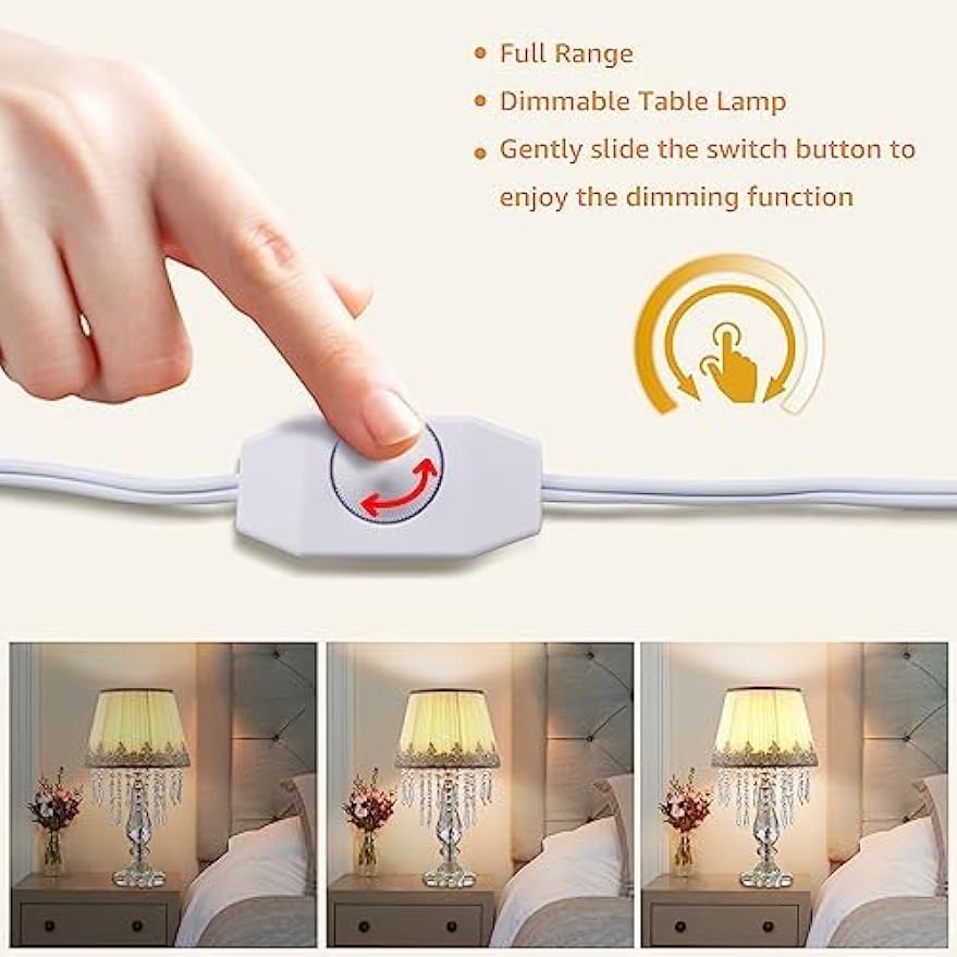 Moooni Modern Bedside Crystal Table Lamp with Ruched Fabric Lampshade Elegant Plug-in Crystal Chandelier Nightstand Lamp for Living Room Girls Room Set of 2 Lamp Dimmable W 12.8" X H 22.8"