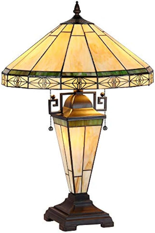 Capulina Tiffany Lamp Stained Glass Table Lamp 3-Light with Nightlight 16X16X24 Inches Cream Tiffany Style Mother-Daughter Vase Desk Light Decor for Living Room Bedroom Home Office