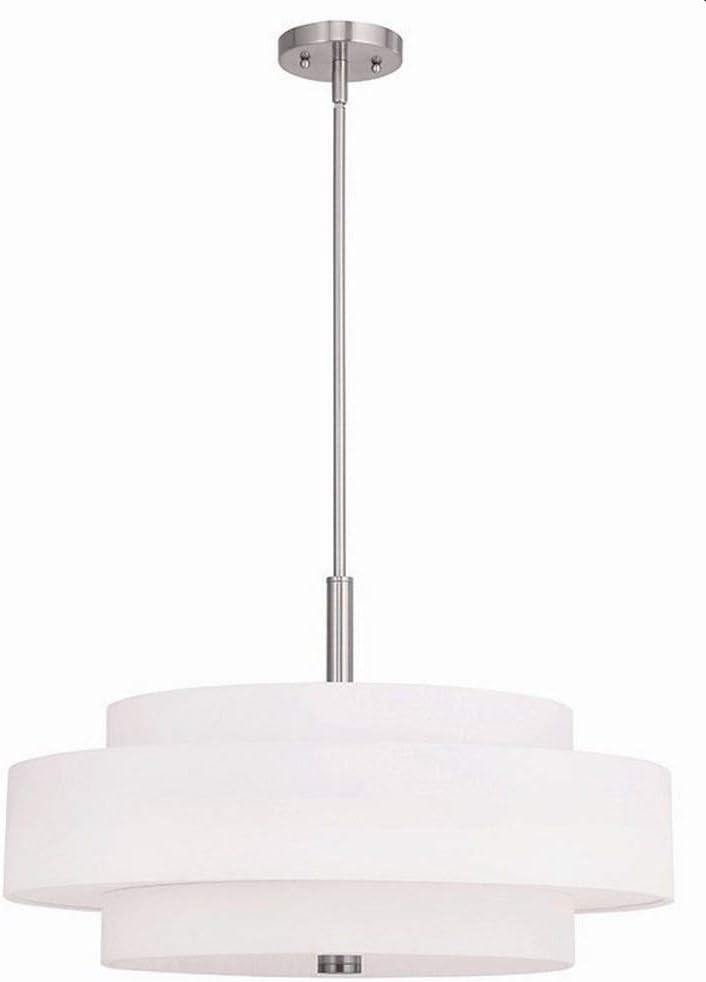 Livex Lighting Fabric Shade 50875-91 Meridian 5-Light Pendant, Brushed Nickel