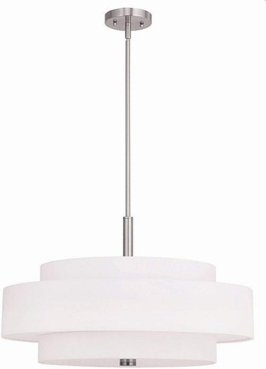 Livex Lighting Fabric Shade 50875-91 Meridian 5-Light Pendant, Brushed Nickel
