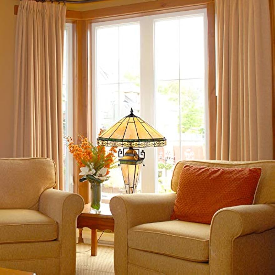 Capulina Tiffany Lamp Stained Glass Table Lamp 3-Light with Nightlight 16X16X24 Inches Cream Tiffany Style Mother-Daughter Vase Desk Light Decor for Living Room Bedroom Home Office