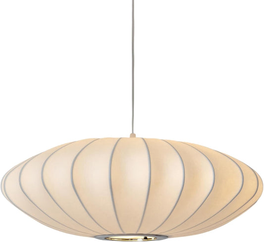 23.6 Inch Large White Silk Round Pendant Light Fixture Hanging Lamp for Kitchen Island, Bedroom, Dining Room, Ceiling Decor Chandeliers for Dining Room