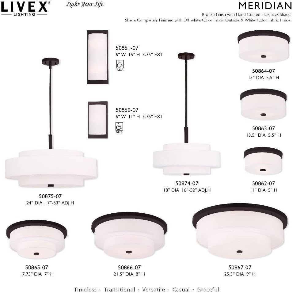 Livex Lighting Fabric Shade 50875-91 Meridian 5-Light Pendant, Brushed Nickel