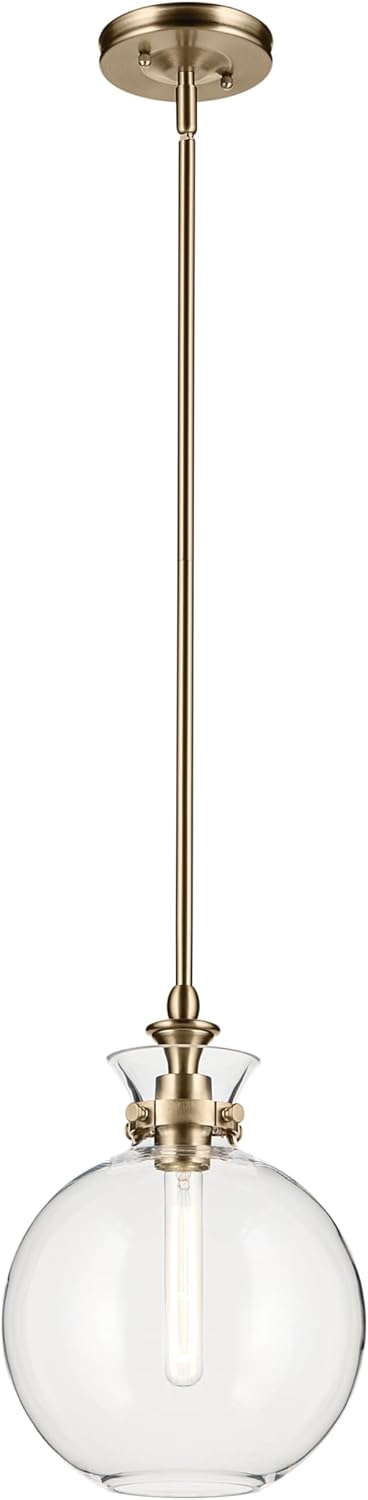 Kichler Laria 1-Light Pendant, Updated Traditional Light, Sloped Ceiling Compatible, for Kitchen with Clear Glass in Champagne Bronze (19.5" x 15"), 52778CPZCLR