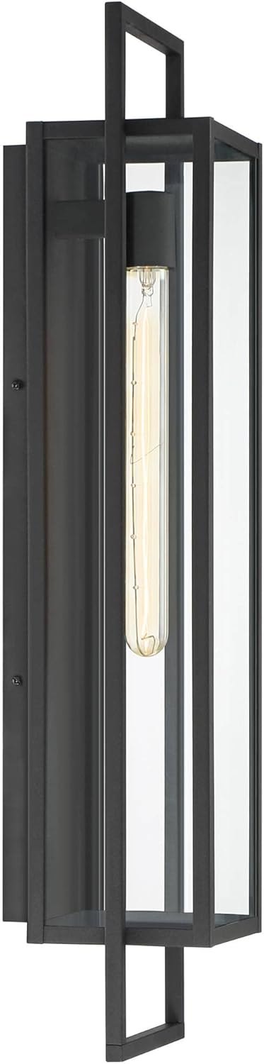 Possini Euro Design Jericho 28" High Modern Farmhouse Rustic Outdoor Wall Light Fixture Mount Porch House Exterior Outside Lantern Edison Bulb Textured Black Finish Metal Clear Glass Shade