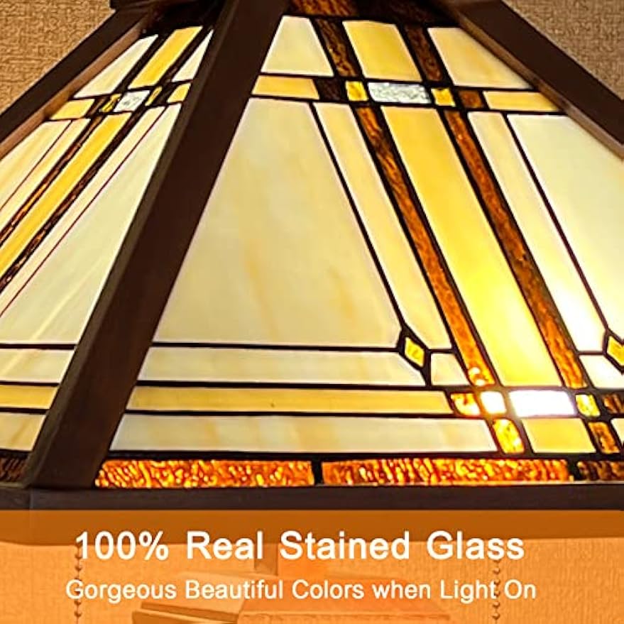 Capulina Tiffany Lamp Stained Glass Table Lamp, 3-Light with Night Light 15X15x26 Inches Cream Antique Wooden Base Tiffany Style Desk Lamp for Living Room Bedroom Home Office