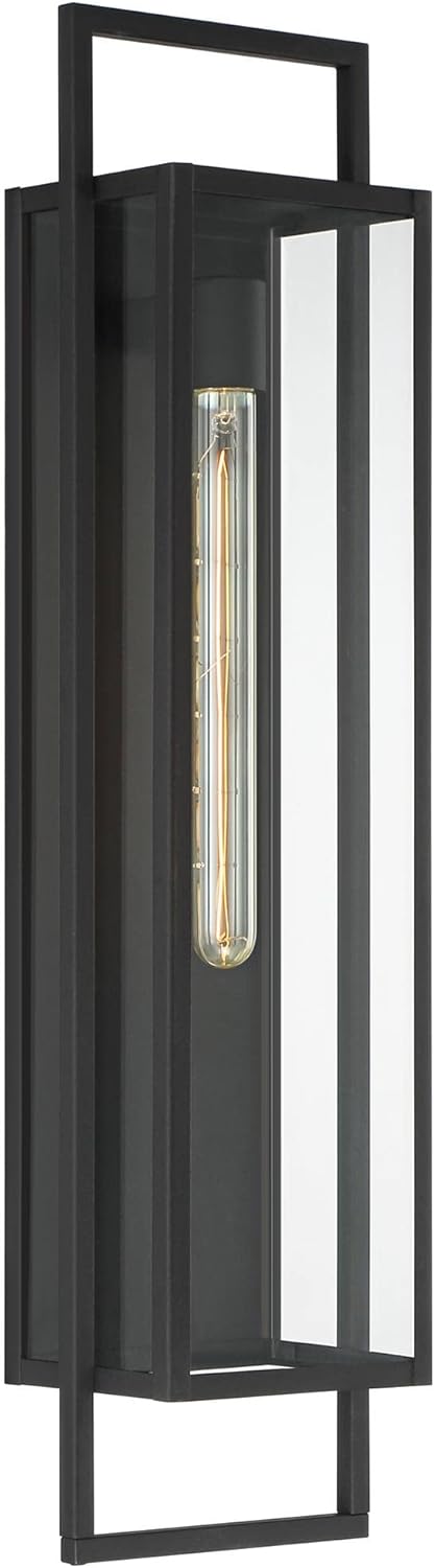 Possini Euro Design Jericho 28" High Modern Farmhouse Rustic Outdoor Wall Light Fixture Mount Porch House Exterior Outside Lantern Edison Bulb Textured Black Finish Metal Clear Glass Shade