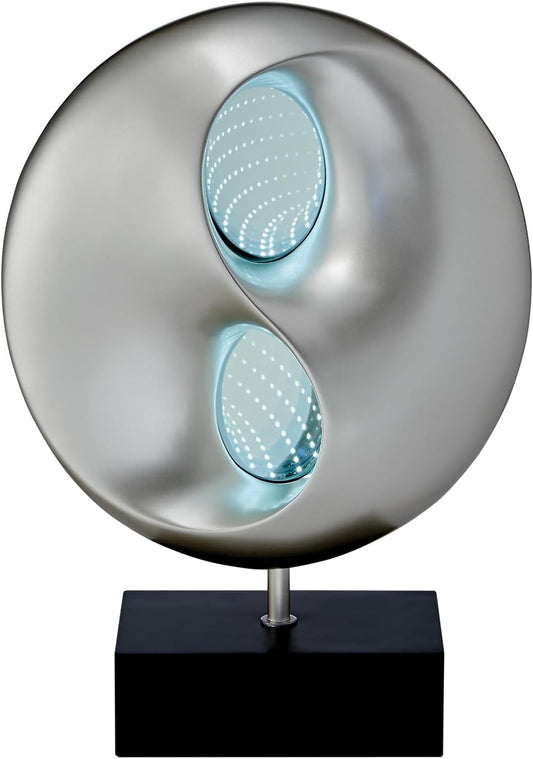 Ultra-Modern Infinity Mirror Table Lamp with LED Lights - Black and Silver Finish Night Light for Bedroom and Living Room