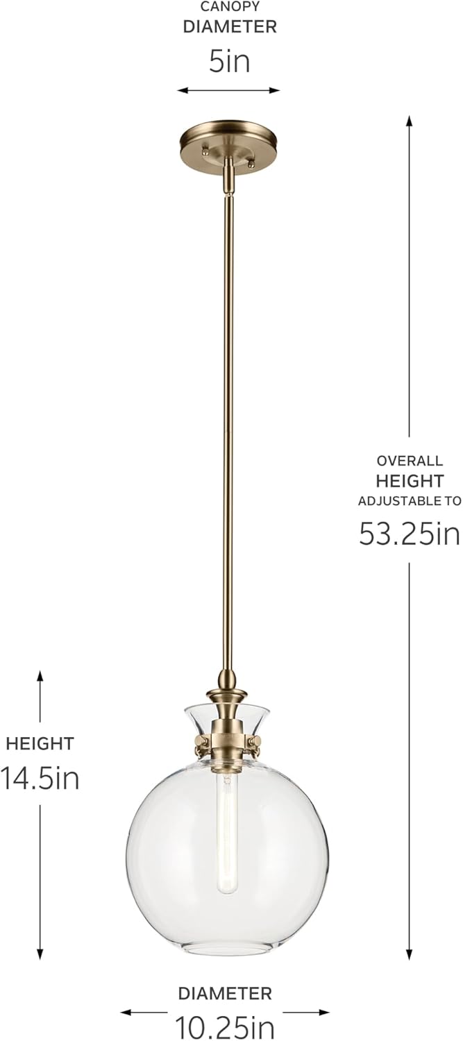 Kichler Laria 1-Light Pendant, Updated Traditional Light, Sloped Ceiling Compatible, for Kitchen with Clear Glass in Champagne Bronze (19.5" x 15"), 52778CPZCLR