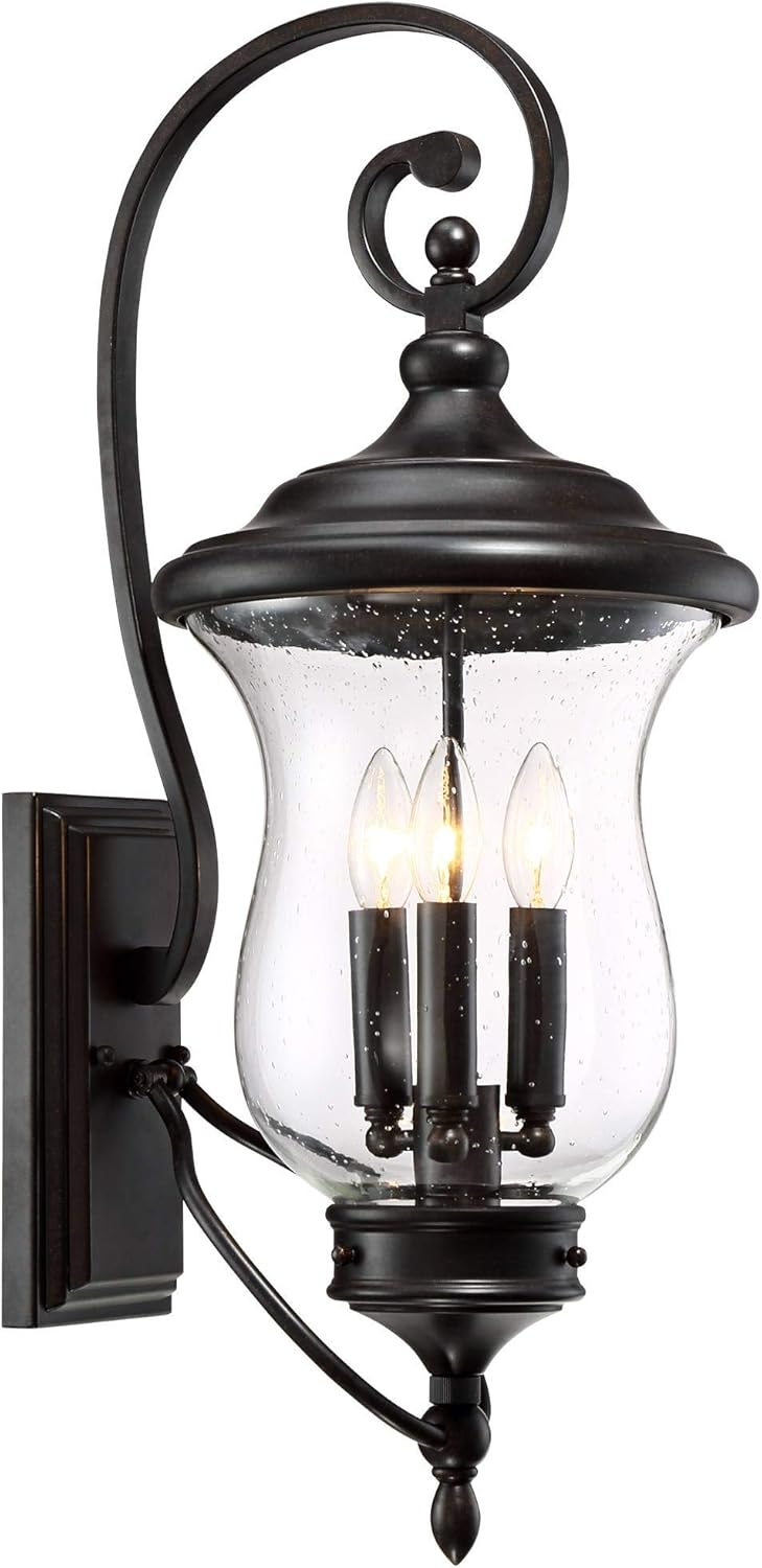 Franklin Iron Works Carriage Traditional Outdoor Wall Light Fixture LED Dimmable Bronze 26 3/4" Clear Seedy Glass for Exterior House Porch Patio Outside Deck Garage Yard Front Door Garden Home
