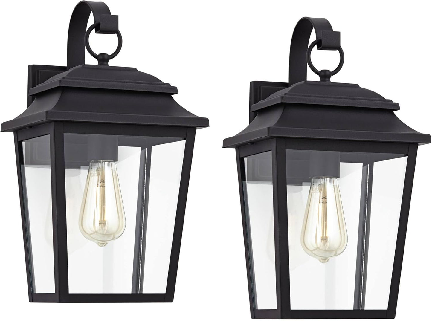 John Timberland Bellis Verde Modern Outdoor Wall Light Fixtures Set of 2 Textured Black Lantern Frame 15 1/4" Clear Glass Panels for Post Exterior Barn Deck House Porch Yard Patio Garage Garden