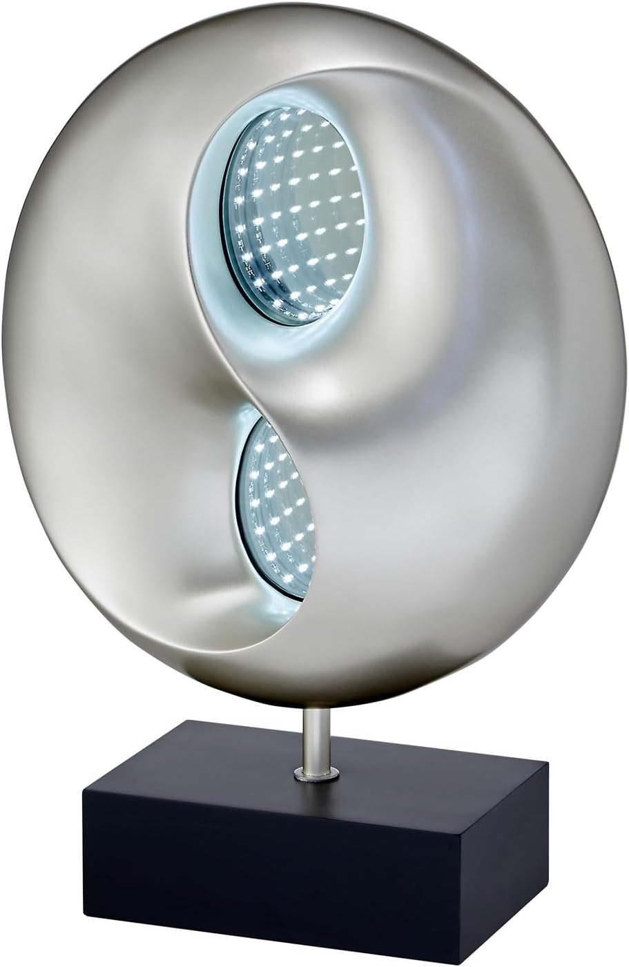 Ultra-Modern Infinity Mirror Table Lamp with LED Lights - Black and Silver Finish Night Light for Bedroom and Living Room