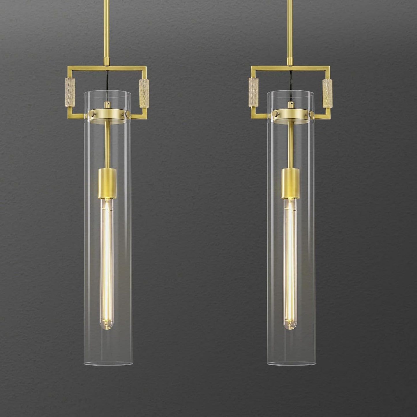 Brass Pendant Lights Kitchen Island, Modern Gold Pendant Lights 2 Pack,12Inch Glass Knurled Kitchen Pendant Lighting Over Island,Farmhouse Island Lights For Kitchen Sink,Bathroom,Bedroom,Dinning Table