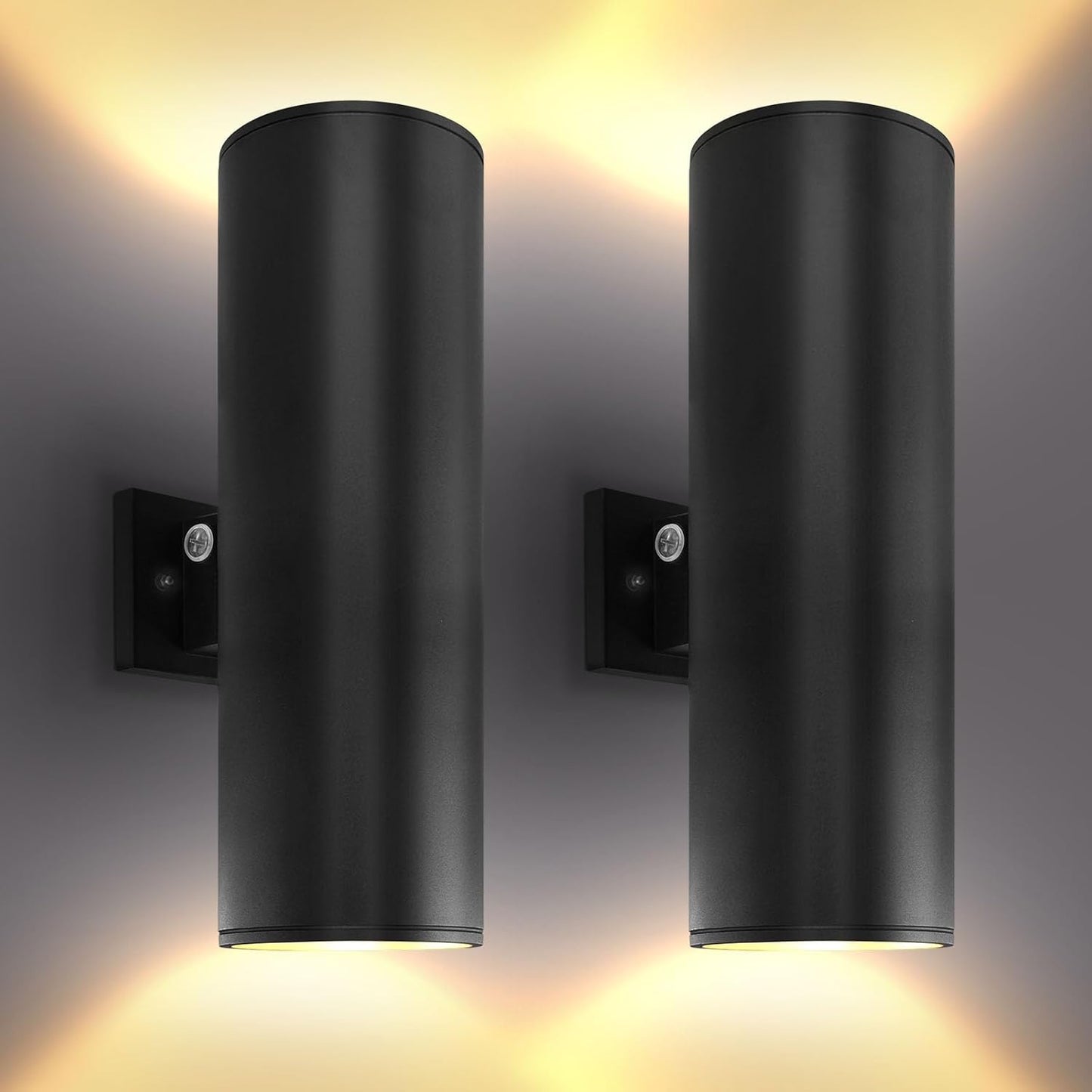 LUXRITE Dusk to Dawn LED Modern Outdoor Wall Lights, 18", Up or Up and Down Light, 3CCT 3000K-5000K, Waterproof Cylinder Wall Sconce, 20/30/40W, Dimmable, IP65, ETL - Porch Patio Garage (2 Pack)