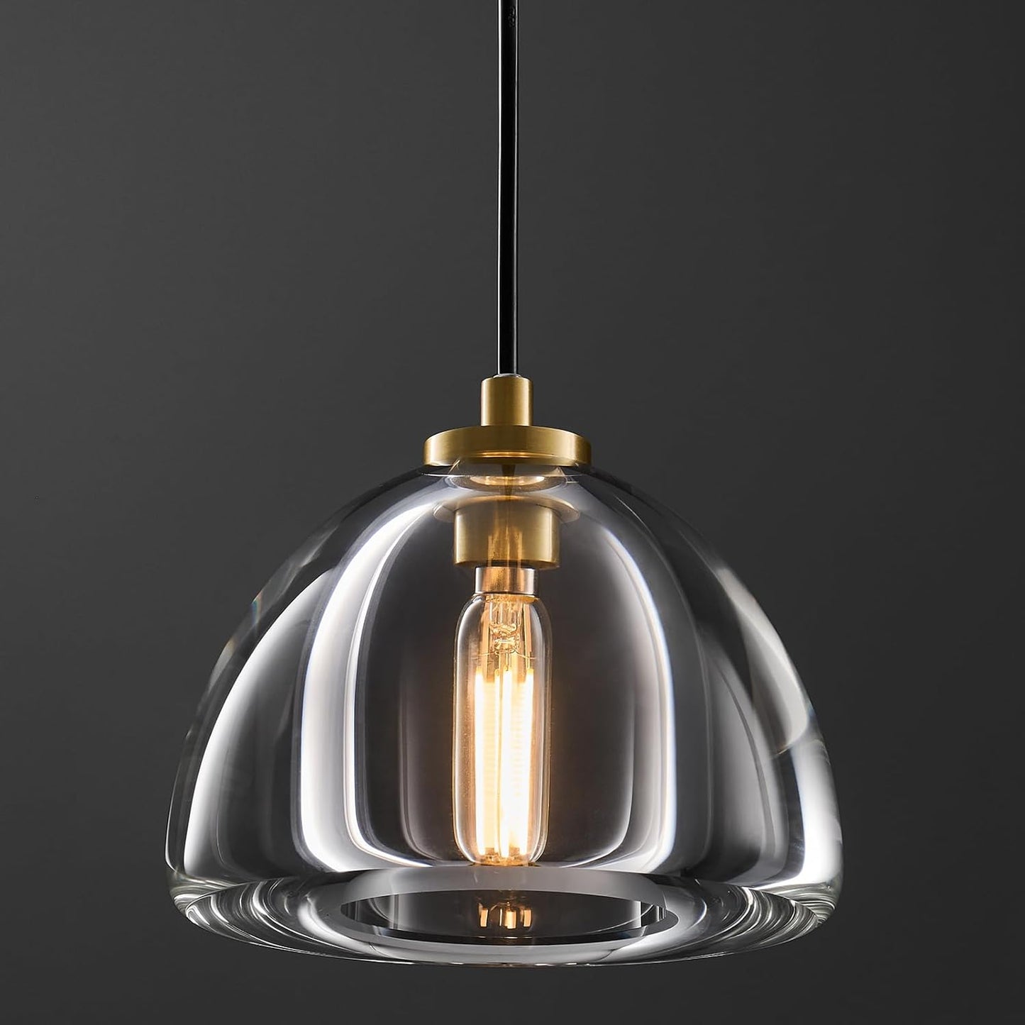 Crystal Pendant Light Kitchen Island: 5.1" Vintage Brass Hanging Lights above Dining Table - Modern K9 Crystals Lighting over Kitchen Sink - Luxury Gold Cylinder Pendants Light Fixtures Bulbs Included
