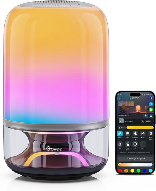 Govee Table Lamp 2 Pro x Sound by JBL, Smart Cordless Table Lamp with Speaker, Music-Light Sync, 16 Music Modes & 100+ Scene Modes, Work with Matter, DIY Customized Rechargeable Desk Lamp for Bedroom