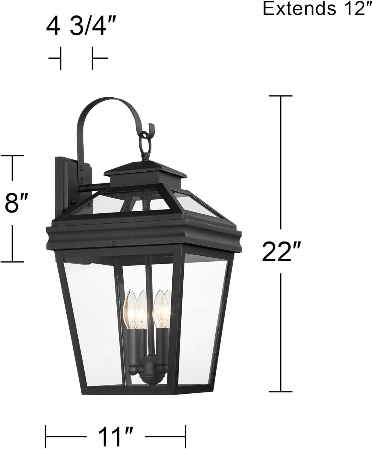 John Timberland Stratton Street Traditional Outdoor Wall Light Fixture Textured Black Lantern 22" Clear Glass for Exterior House Porch Patio Outside Deck Garage Yard Front Door Garden Home