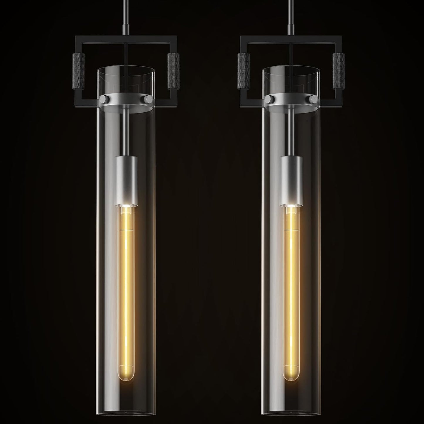 Modern Gold Pendant Light Fixture Set of 2-21.6 Inch Adjustable Hanging Chandelier with Glass Shade & Brass Finish, Large Farmhouse Island Lighting for Kitchen, Dining Room, Bathroom