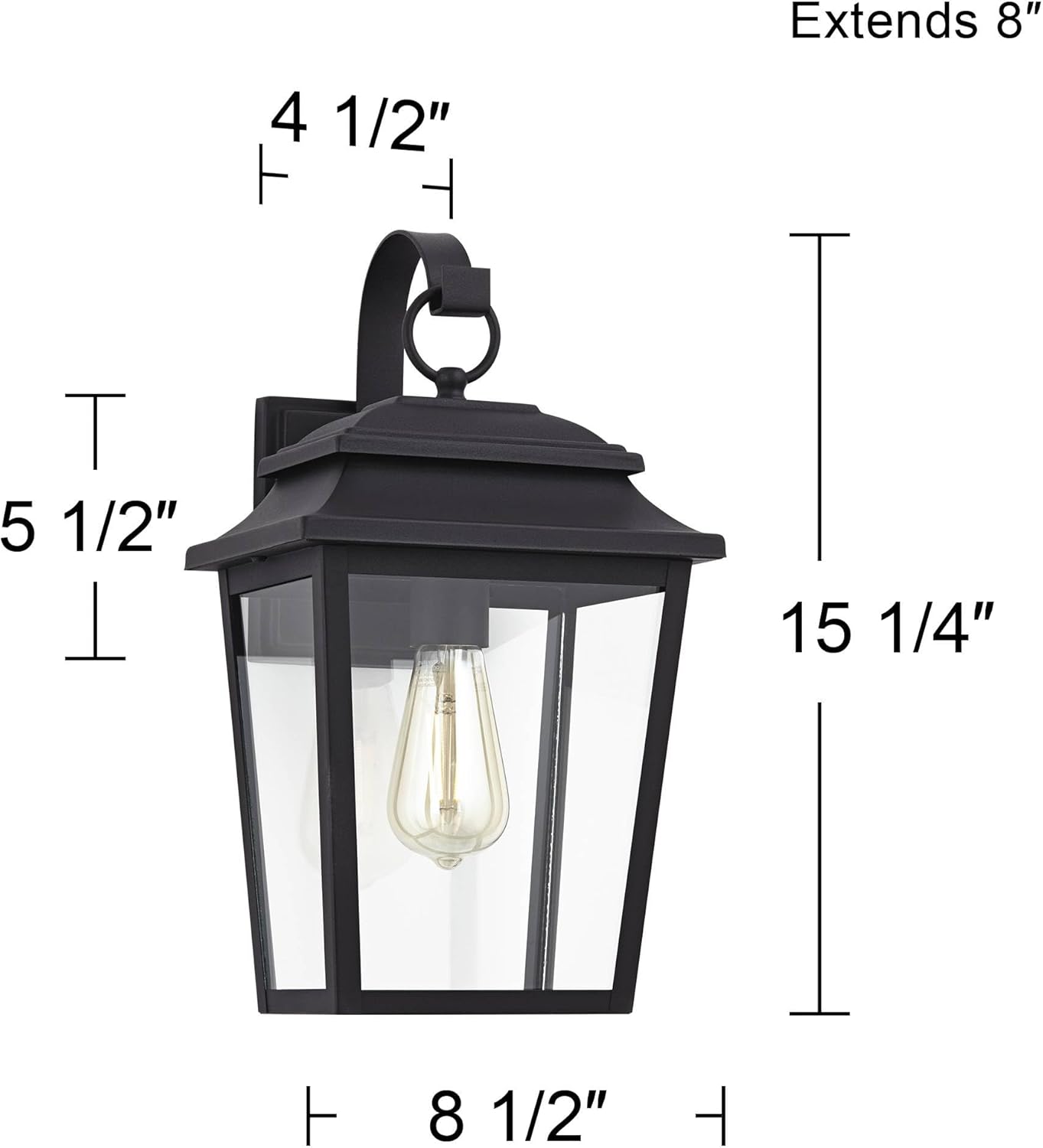 John Timberland Bellis Verde Modern Outdoor Wall Light Fixtures Set of 2 Textured Black Lantern Frame 15 1/4" Clear Glass Panels for Post Exterior Barn Deck House Porch Yard Patio Garage Garden