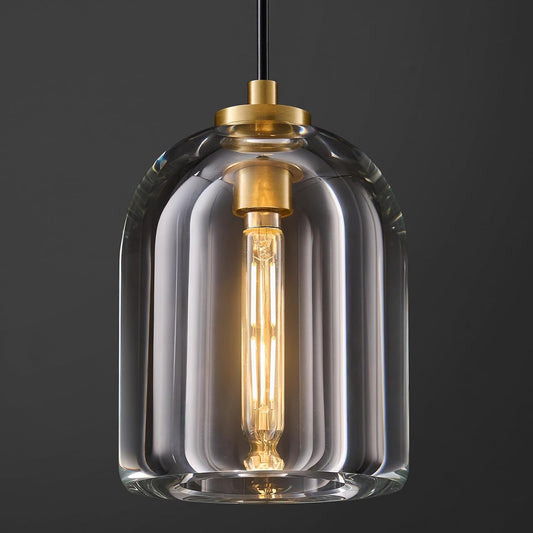 Crystal Pendant Light Kitchen Island: 5.1" Vintage Brass Hanging Lights above Dining Table - Modern K9 Crystals Lighting over Kitchen Sink - Luxury Gold Cylinder Pendants Light Fixtures Bulbs Included