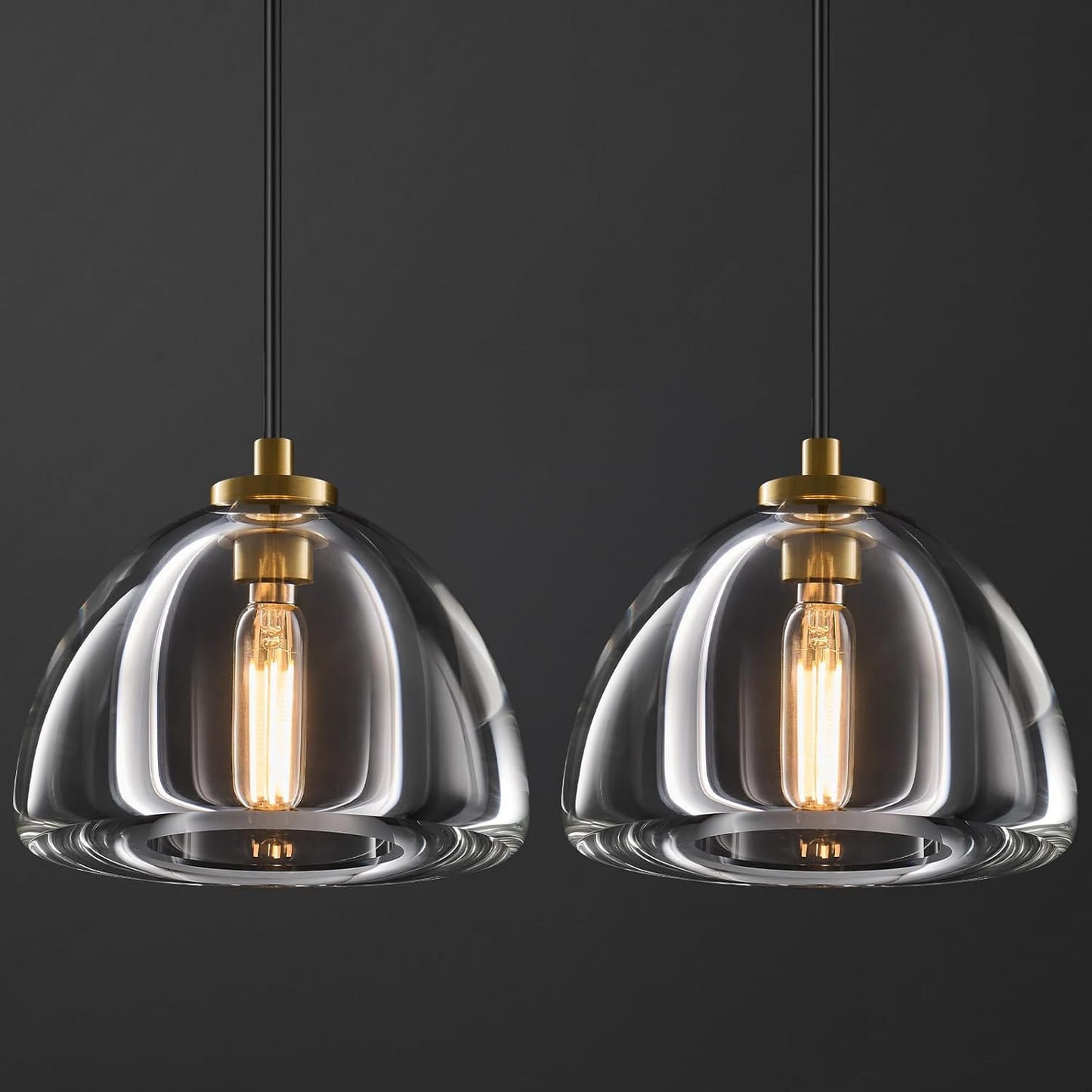 Crystal Pendant Light Kitchen Island: 5.1" Vintage Brass Hanging Lights above Dining Table - Modern K9 Crystals Lighting over Kitchen Sink - Luxury Gold Cylinder Pendants Light Fixtures Bulbs Included