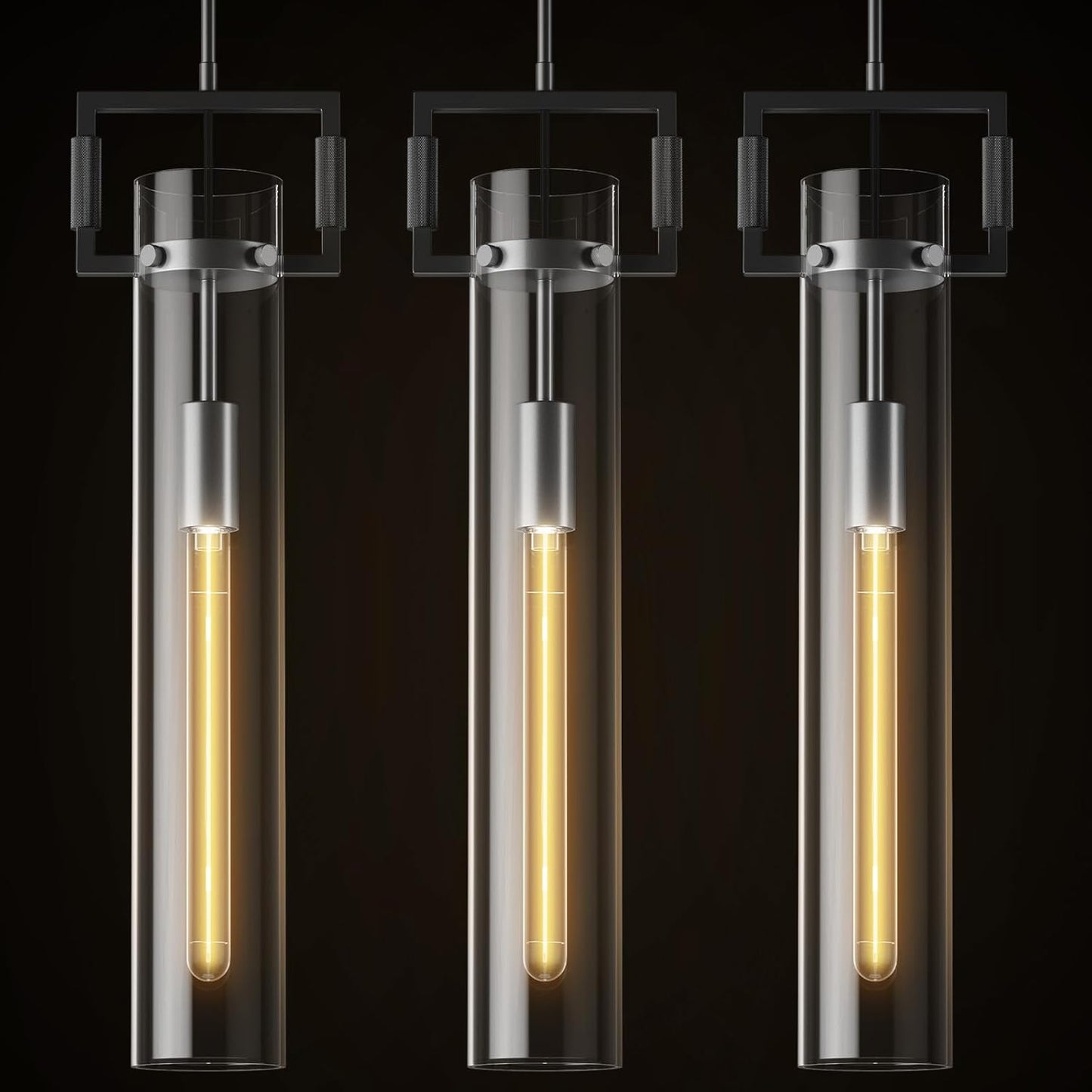 Modern Gold Pendant Light Fixture Set of 2-21.6 Inch Adjustable Hanging Chandelier with Glass Shade & Brass Finish, Large Farmhouse Island Lighting for Kitchen, Dining Room, Bathroom