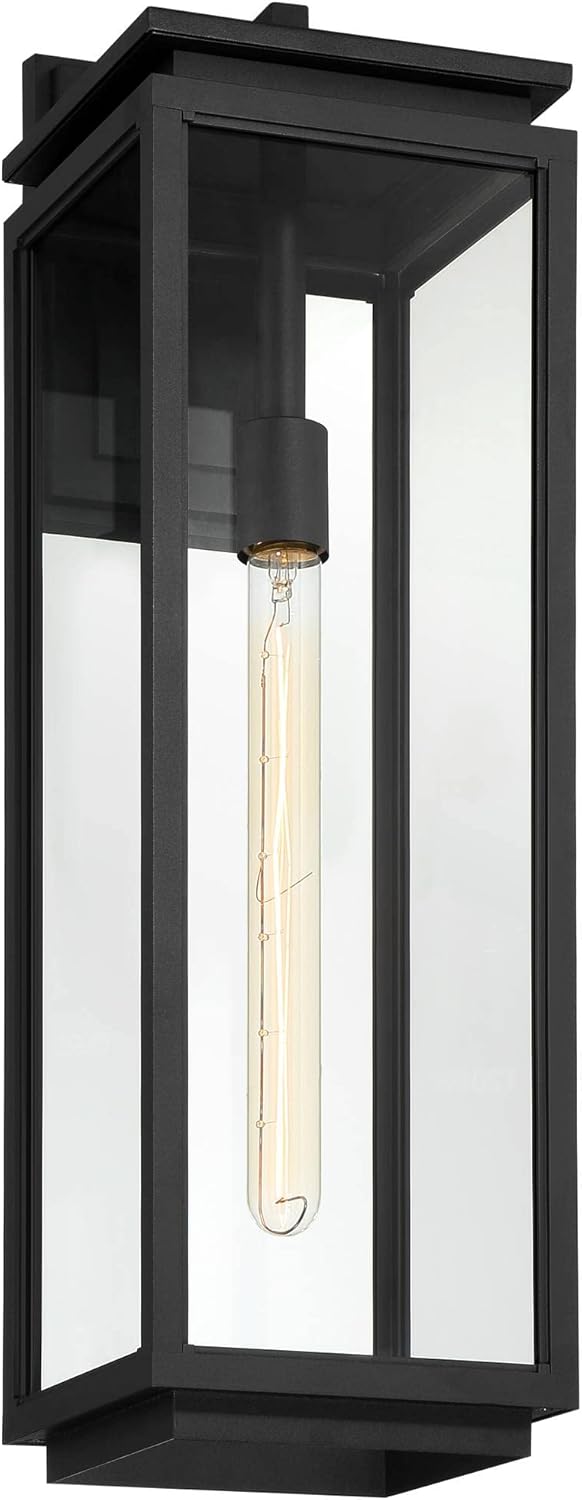 Possini Euro Design Atkins 24" High Modern Outdoor Wall Light Fixture Mount Porch House Exterior Outside Lantern Edison Bulb Weatherproof Matte Black Die Cast Metal Clear Glass Shade Front Door
