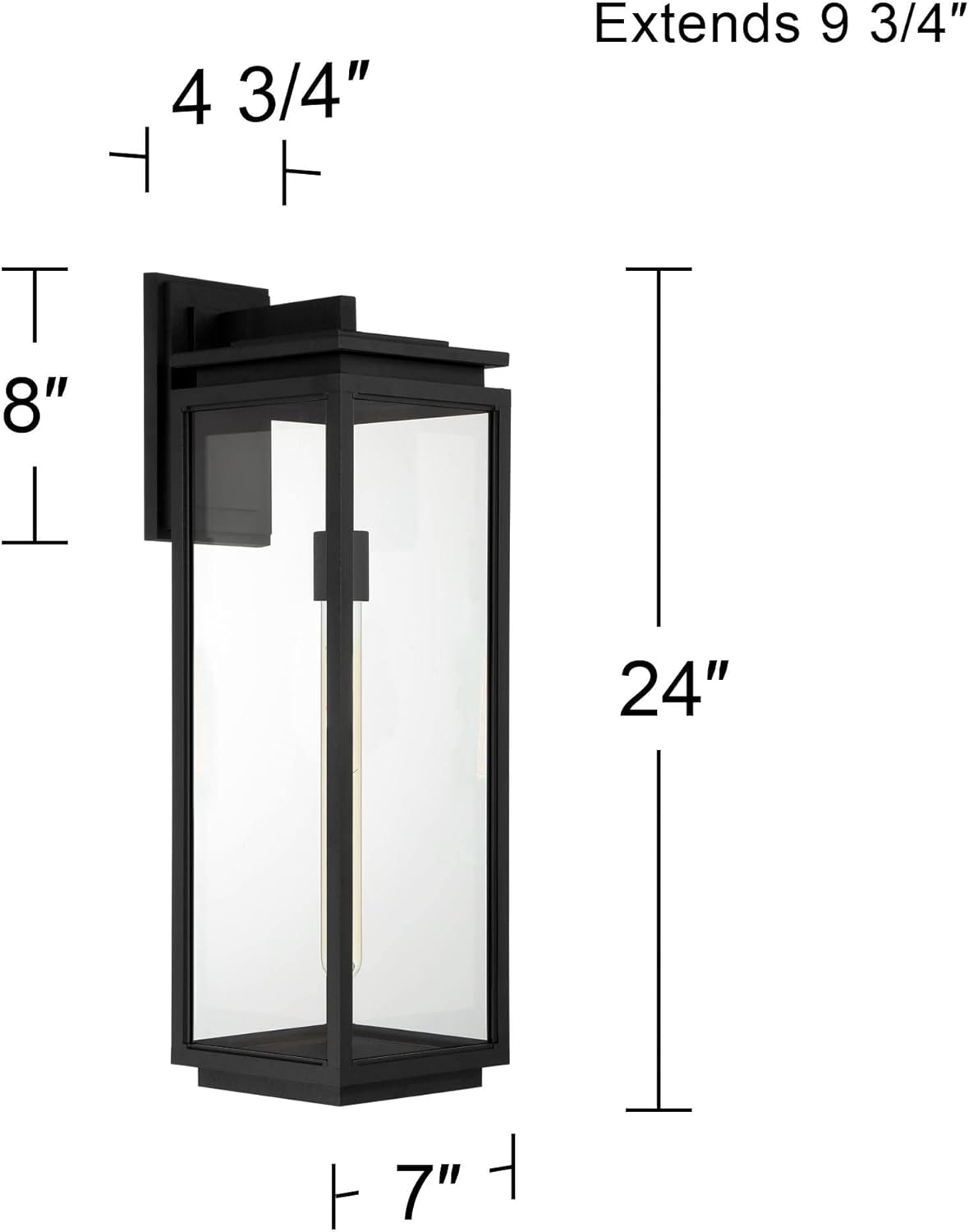Possini Euro Design Atkins 24" High Modern Outdoor Wall Light Fixture Mount Porch House Exterior Outside Lantern Edison Bulb Weatherproof Matte Black Die Cast Metal Clear Glass Shade Front Door