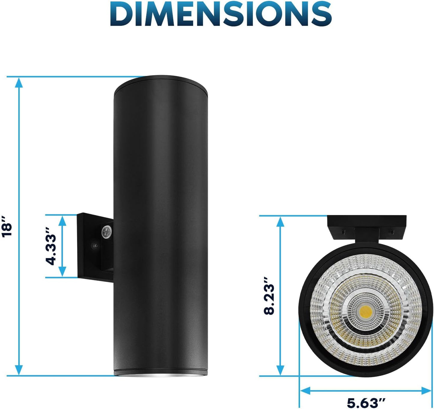 LUXRITE Dusk to Dawn LED Modern Outdoor Wall Lights, 18", Up or Up and Down Light, 3CCT 3000K-5000K, Waterproof Cylinder Wall Sconce, 20/30/40W, Dimmable, IP65, ETL - Porch Patio Garage (2 Pack)