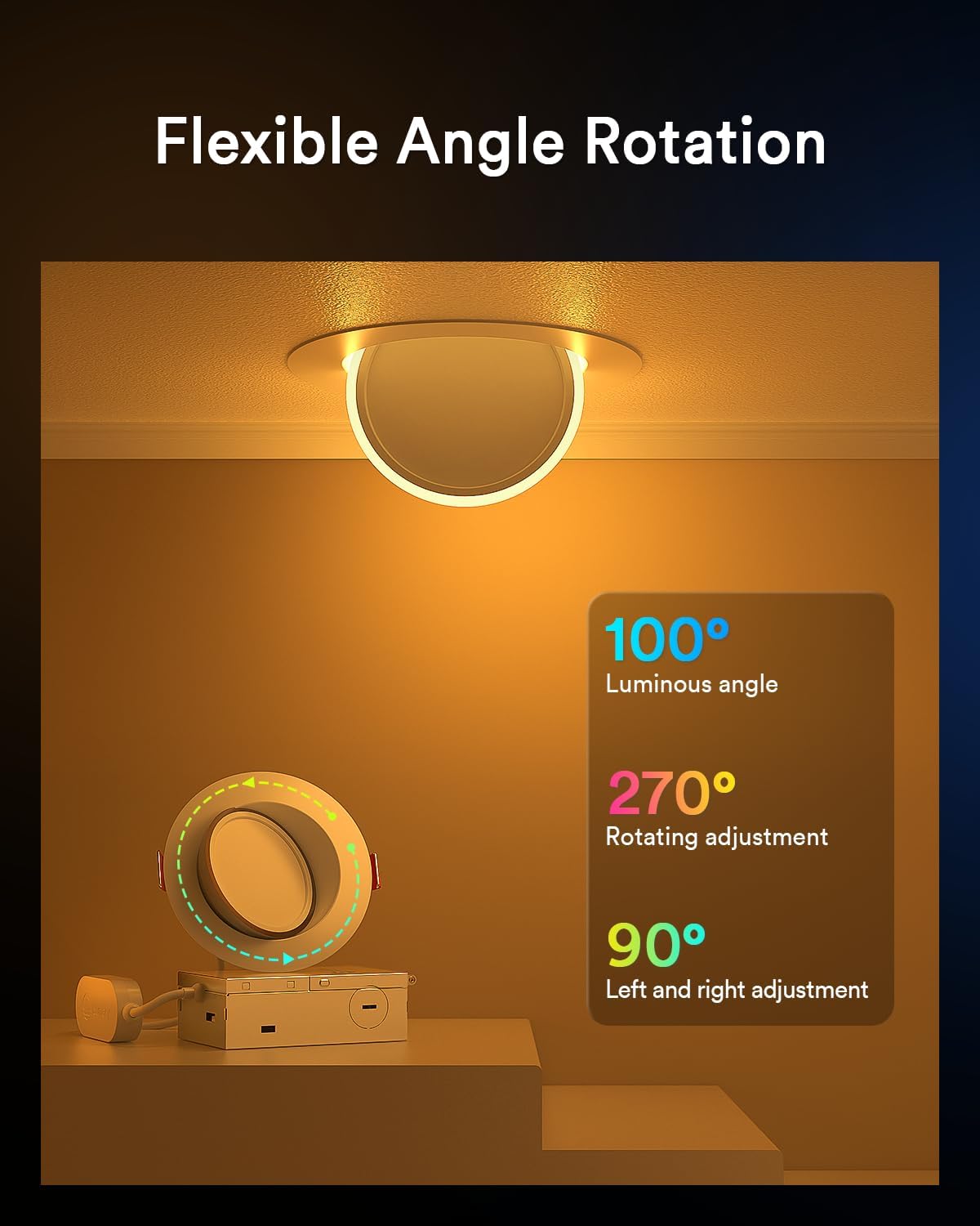 Lumary 4 Inch Smart Gimbal Recessed Lighting Ultra with 2200k Night Light，270°+90°Rotatable LED Recessed Lights, 9W 600LM Angled Adjustable LED Downlight, Works with Alexa & Google Assistant，4Pack