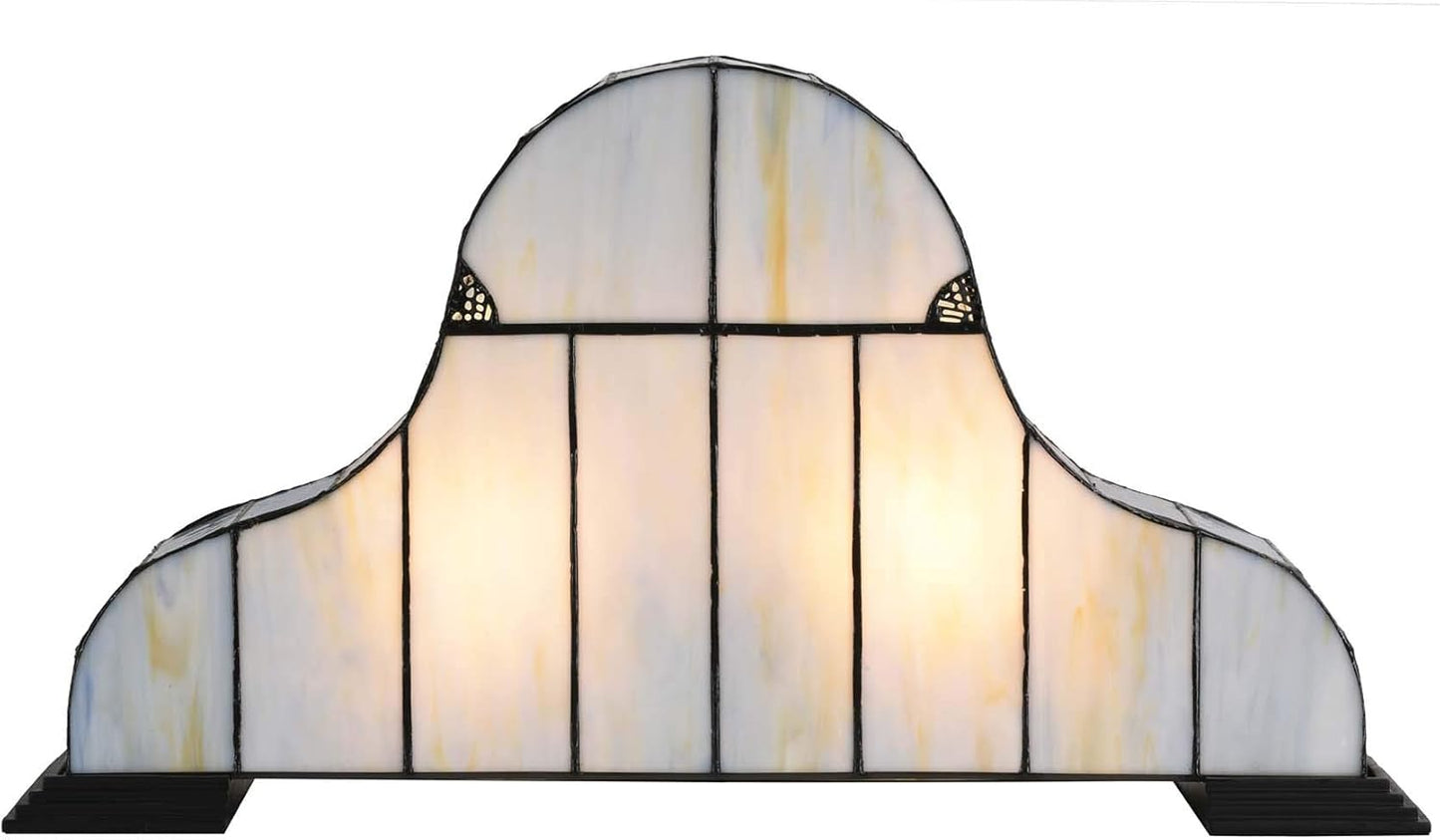 Bieye L10661 Baroque Desk Clock Tiffany Style Stained Glass Accent Table Lamp for Living Room Bedside Home Decoration, Night Light with Quartz Watch Inside (Blue)