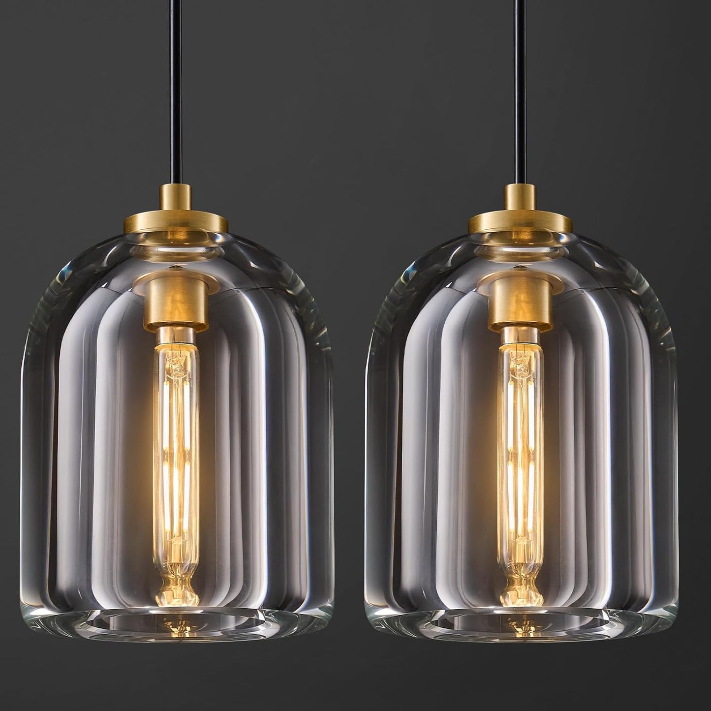 Crystal Pendant Light Kitchen Island: 5.1" Vintage Brass Hanging Lights above Dining Table - Modern K9 Crystals Lighting over Kitchen Sink - Luxury Gold Cylinder Pendants Light Fixtures Bulbs Included