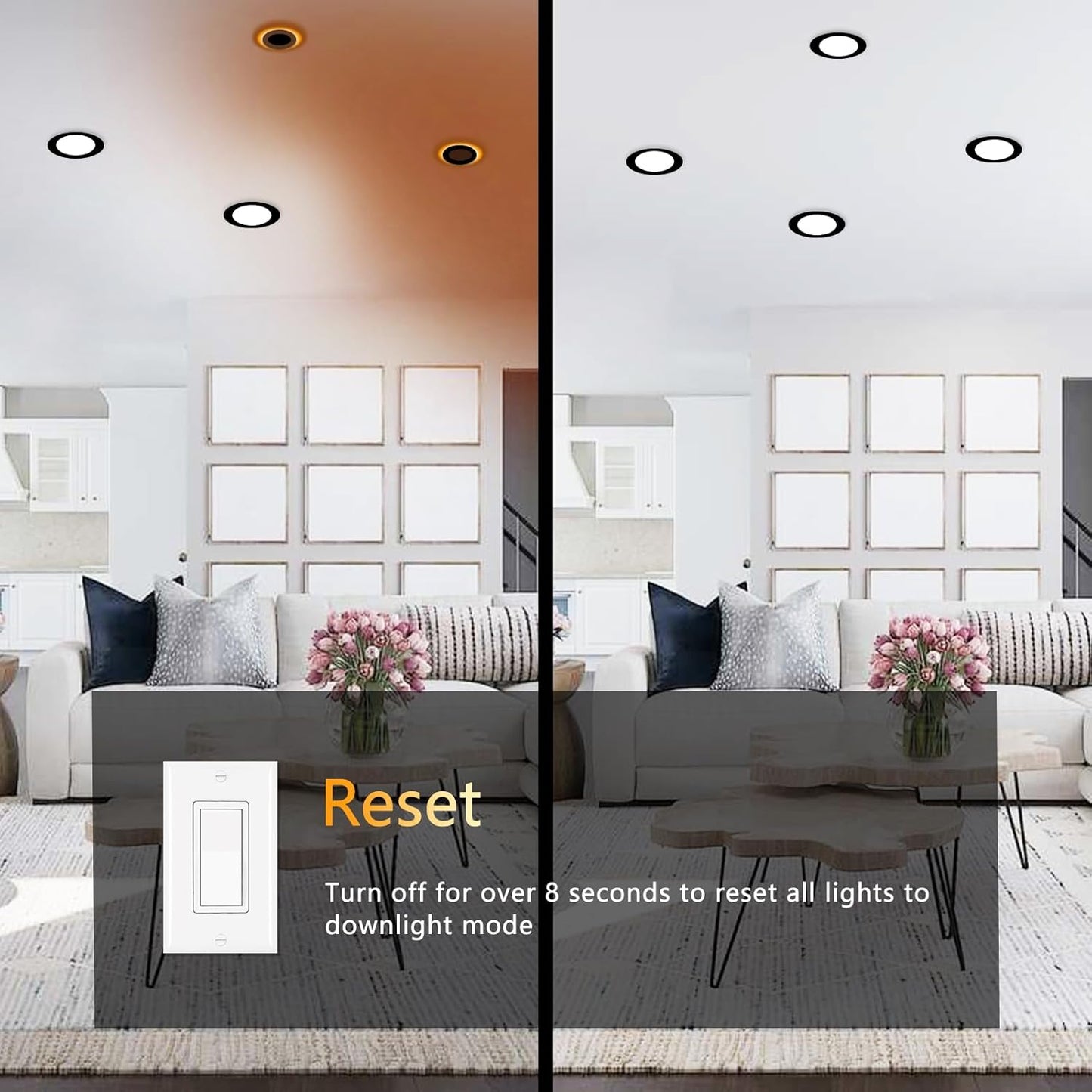 16 Pack Black Recessed Lights 4 Inch with Night Light, Canless Ultra Thin Wafer Soffit Downlight with Junction Box, Dimmable & 5 Color Selectable, 9W, ETL & Energy Star